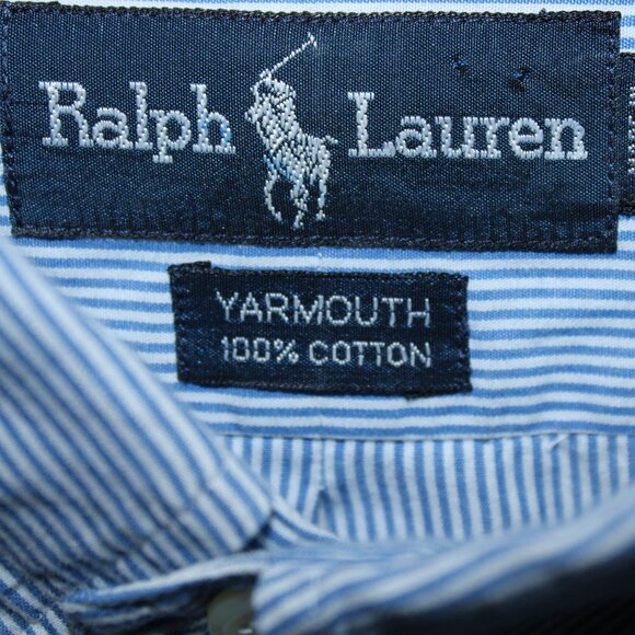 Ralph Lauren Shirt 18 34/35 Blue White Striped Yarmouth Button Down Blue Pony - Picture 7 of 7